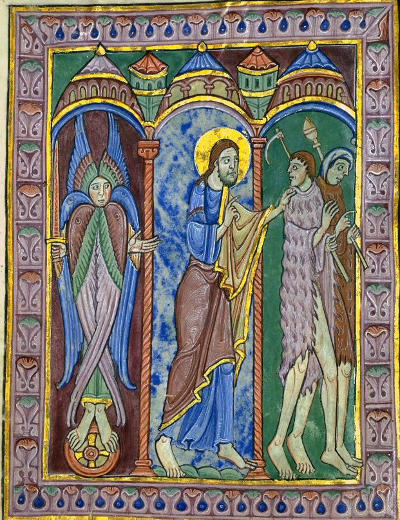 Die Ausweisung aus dem Paradies (ca. 1140). Eva mit Spinnrocken